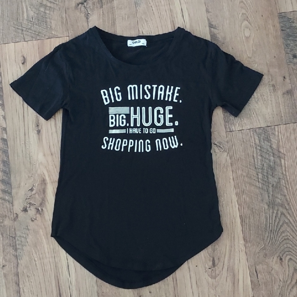 Black Short Sleeve Tee with Graphic Design "BIG MISTAKE"
